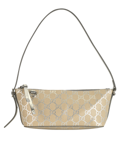 GG Small Emblem, Canvas/Leather, Beige/Silver, 493075, DB, 3*